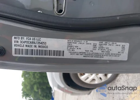 2020 Dodge Journey Se Value from USA, damaged, VIN 3C4PDCAB9LT254253